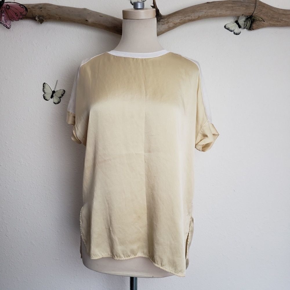 Vince multi textured gold and white top